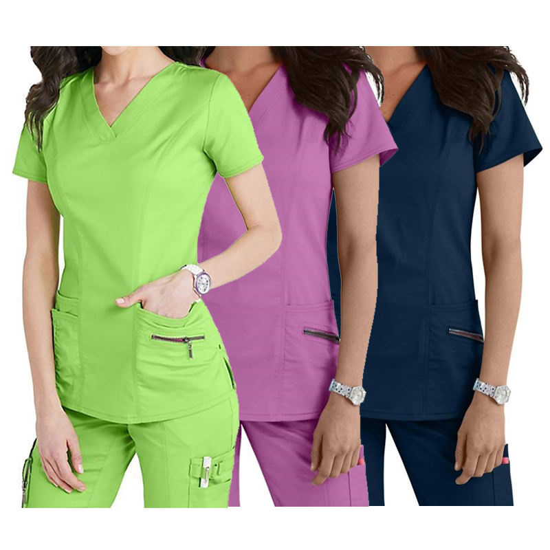 Latest New Design Nurse Nursing Scrubs Uniforms Medical Scrubs Elegant Hospital Nurse Scrub Sets