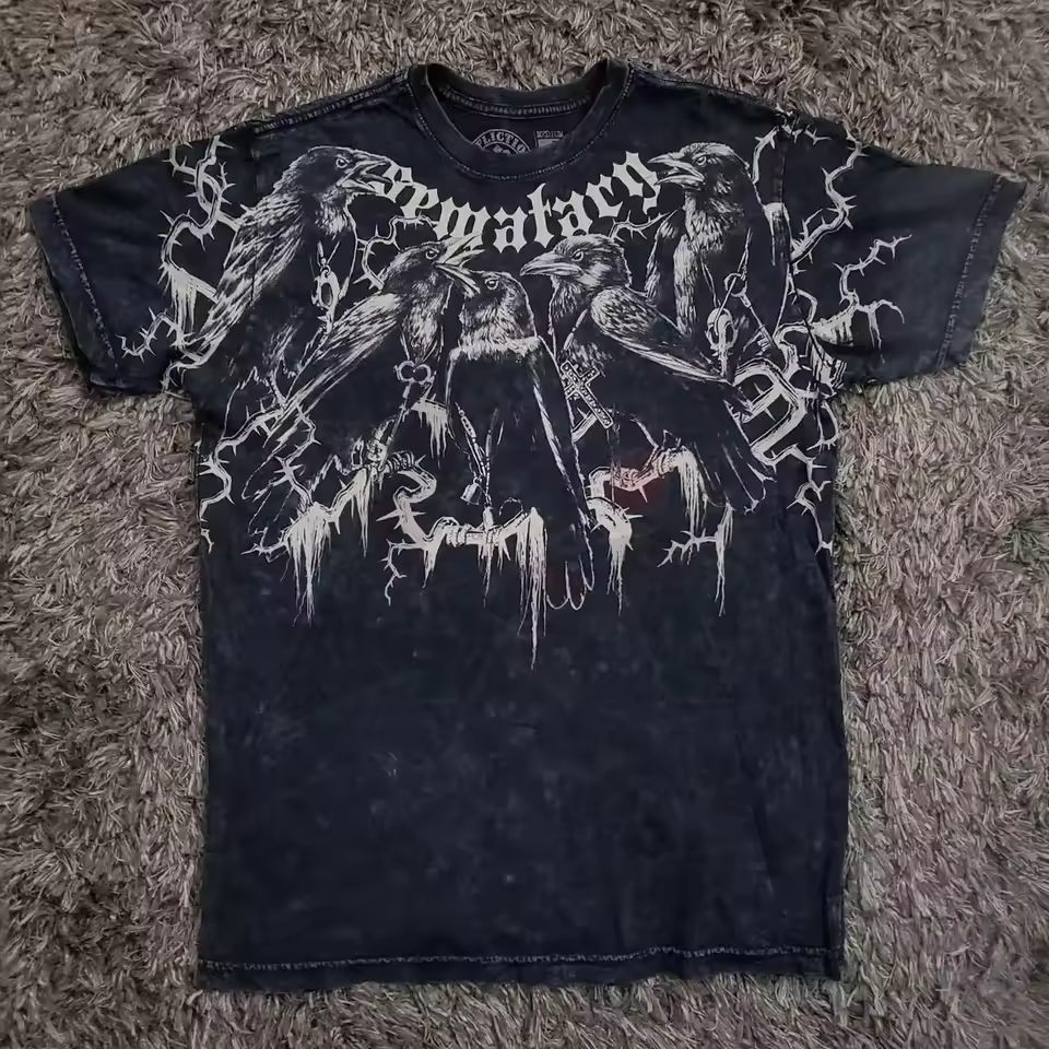 Retro Punk Hip Hop Style Graphic Print Loose T-shirt T Shirt Men New Round Neck Cotton Short Sleeve Casual Tee Trendy