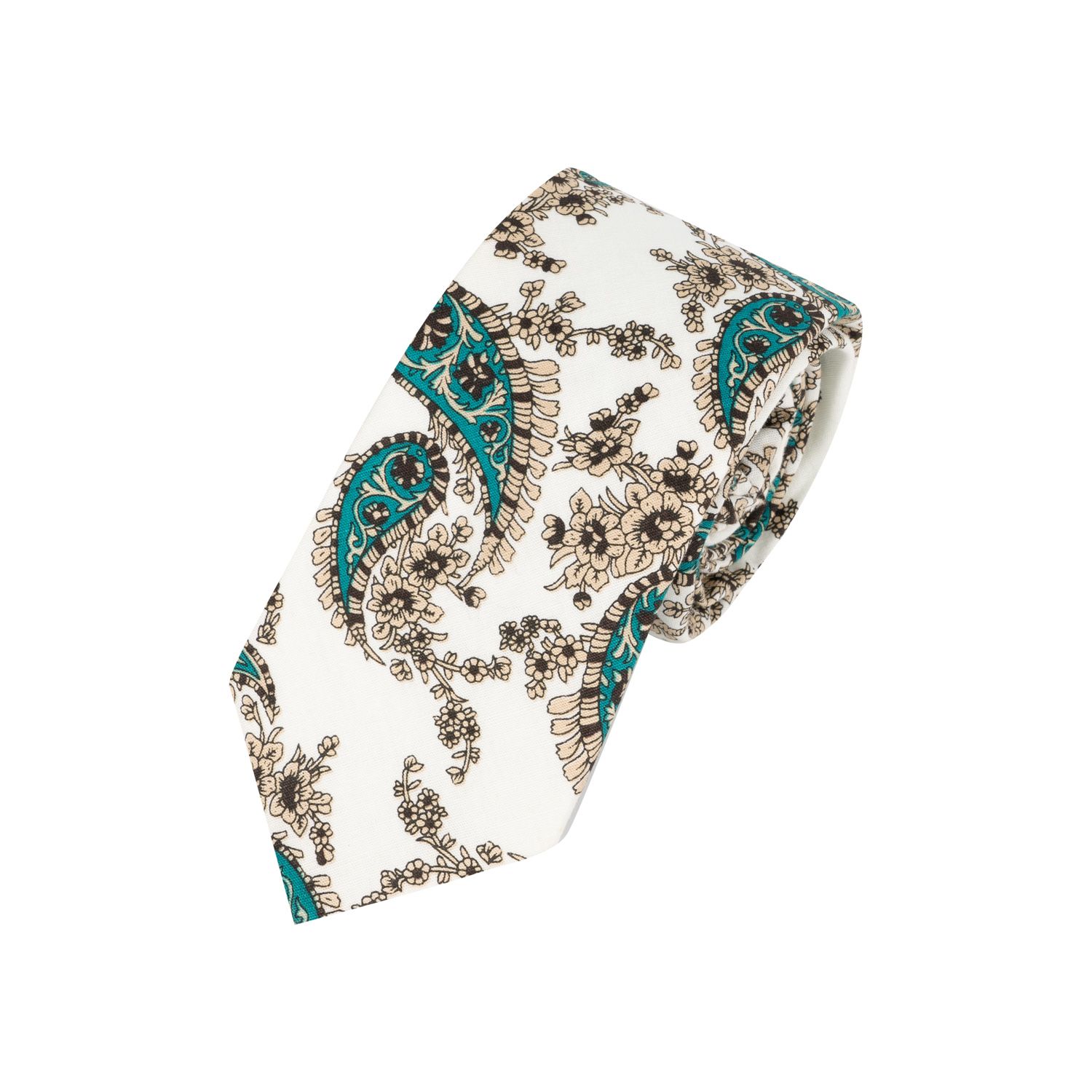 White Colour Paisley Design Screen Printing Silk Tie