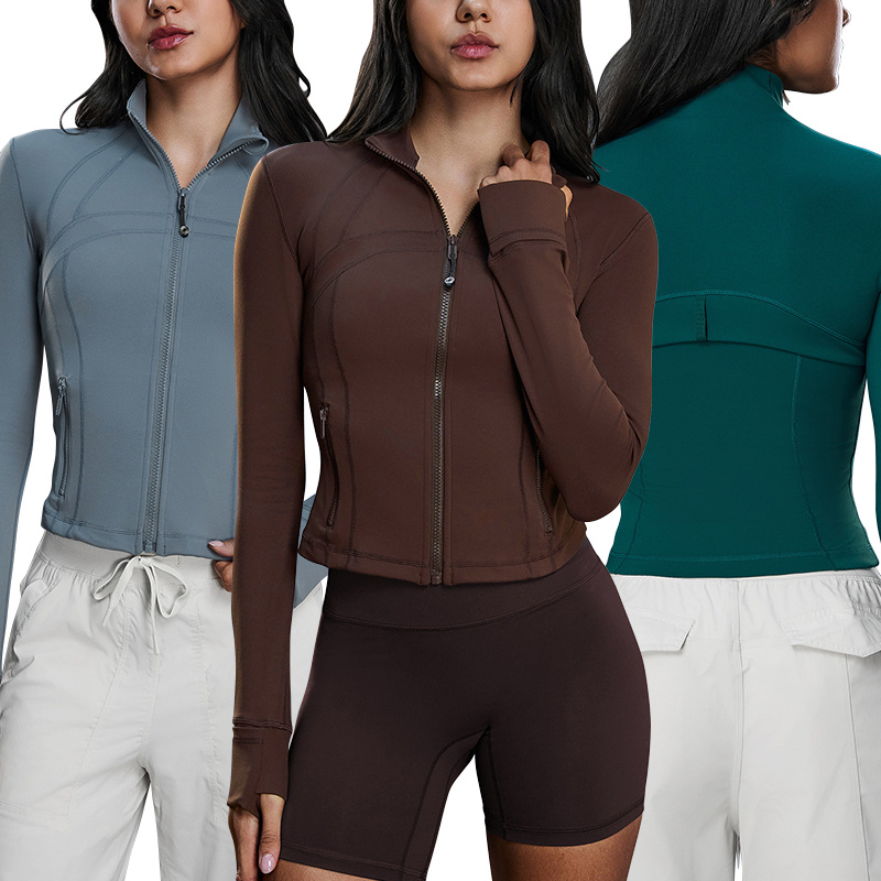 Short Stand-up Collar Yoga Cardigan for Women, Slim Fit, Fitness Wear, Outdoor Running Sports Cardigan Jacket