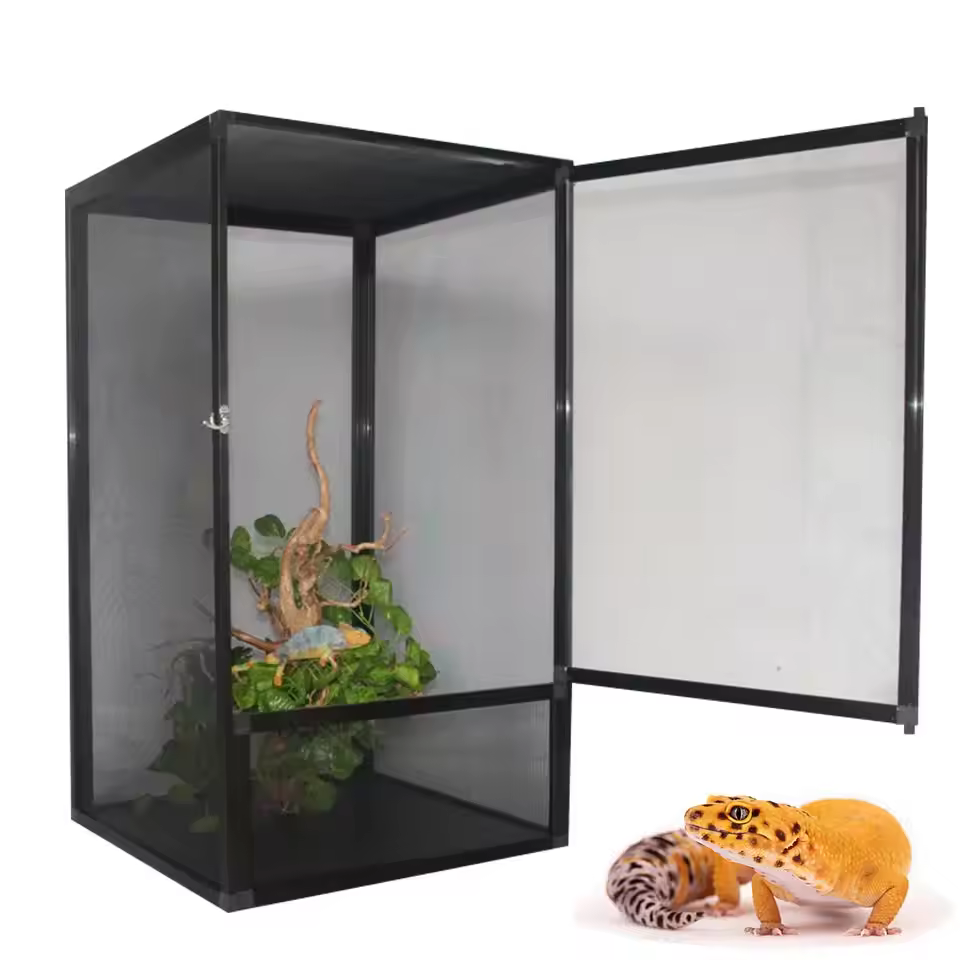 2025 Hot Sale Classic Solid Animal Pattern Aluminum Cage Durable Metal Plastic Glass Birds Cage Box For Rainforest Reptiles Pet