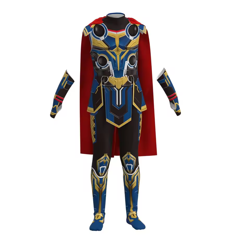 Latest Fashion Superhero Love And Thunder Cosplay Jumpsuit And Cloak Halloween Carnival Or Party Costumes For Men And Boys