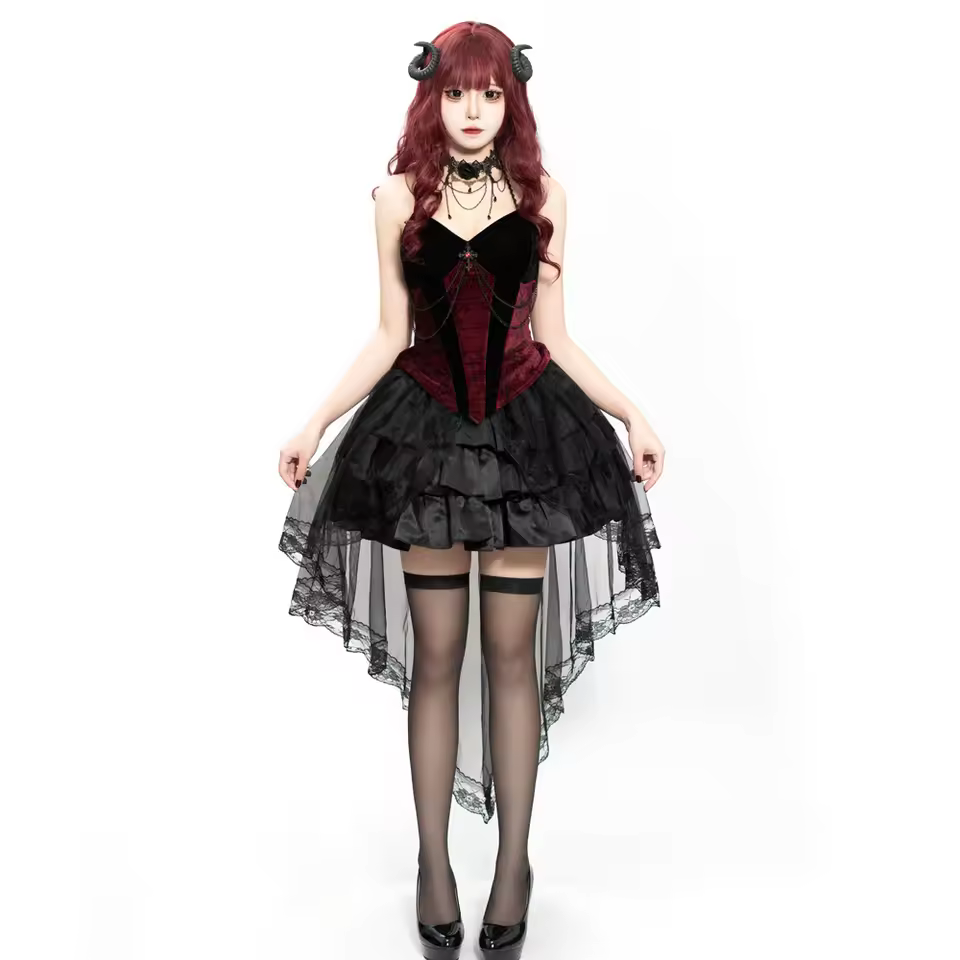 Halloween Adult Duchess Vampire And Dark Gothic Witch Cosplay Costume For Stage Performance