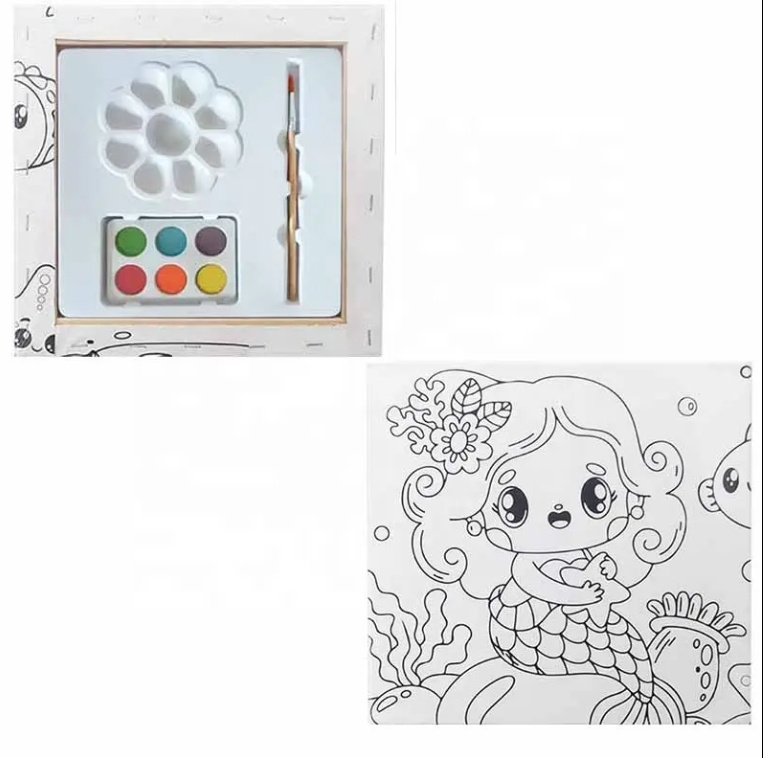 Art Canvas Painting Kit Pre-Printed Stretched Canvas Printed Acrylic Brush 20*20cm Canvas Frame