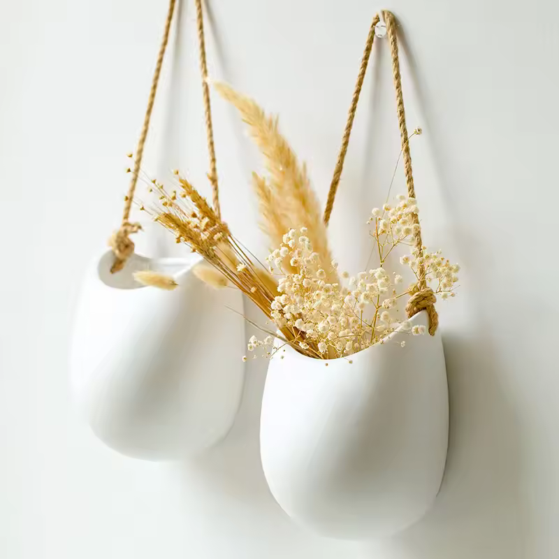 2pcs Ceramic Wall Vase Modern Hanging White Planter Pot For Home Decor Centerpieces Office Or Outdoor Hanging Succulent Planter