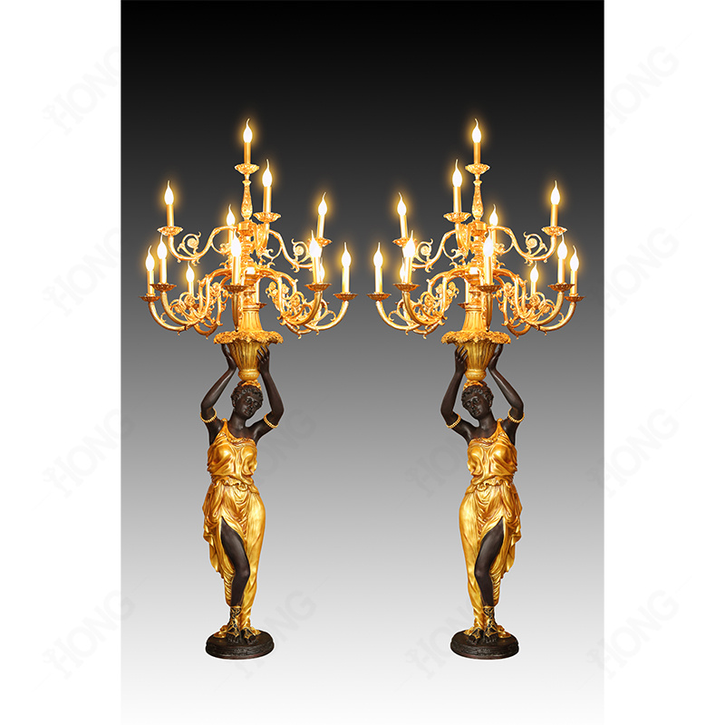 Neoclassical Style Torchè Re Light Sculptures – Gilded Bronze Women for Home Decor
