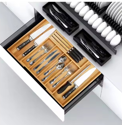 Ra-14 Bamboo Silverware Drawer Organizer Kitchen Expandable Utensil Kitchen Organizer