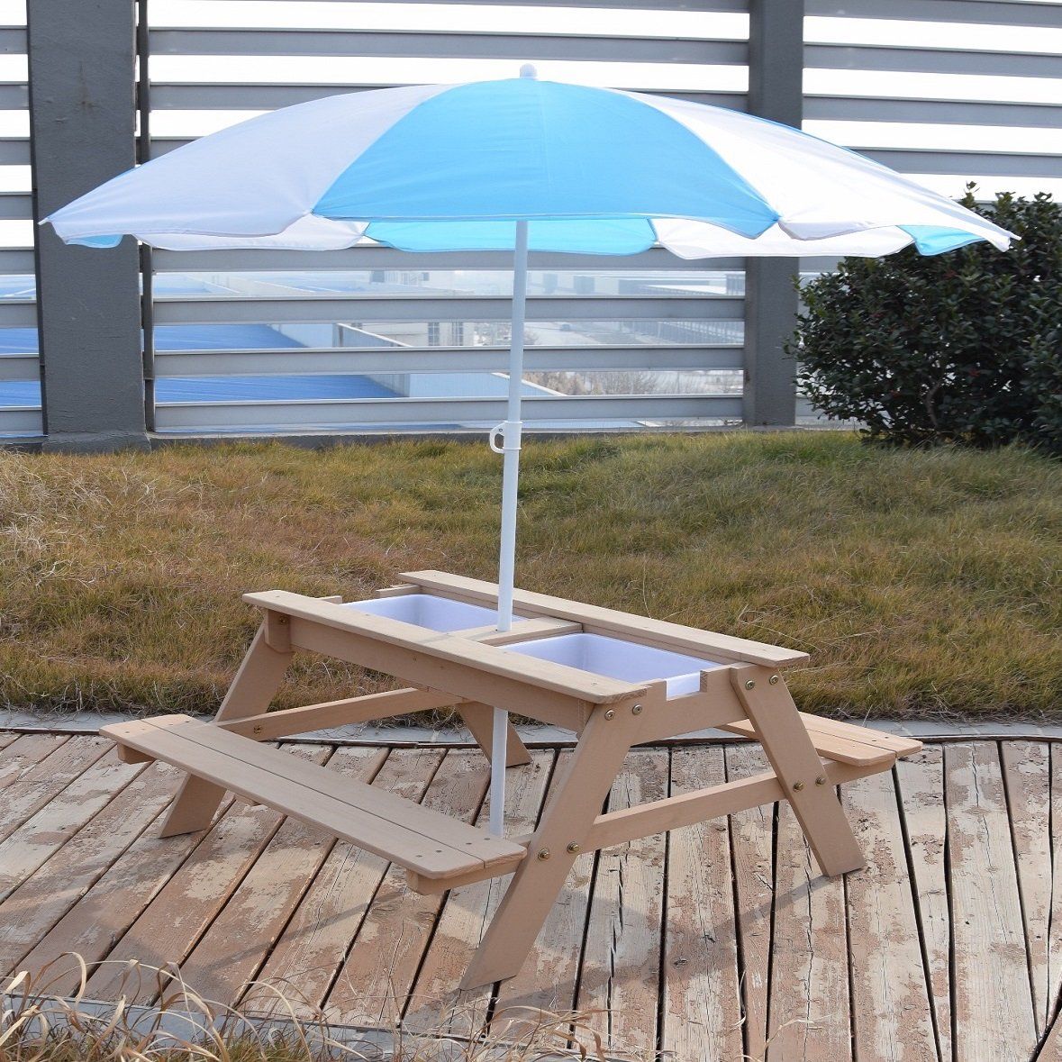 Kids Backyard Picnic Table with Removable Umbrella 3-in-1