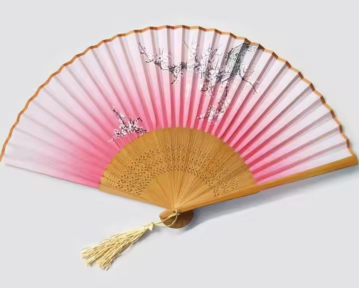 Bamboo Charm Engraved Folding Fan 21cm Single-Sided Design Tea Ceremony Companion Fans