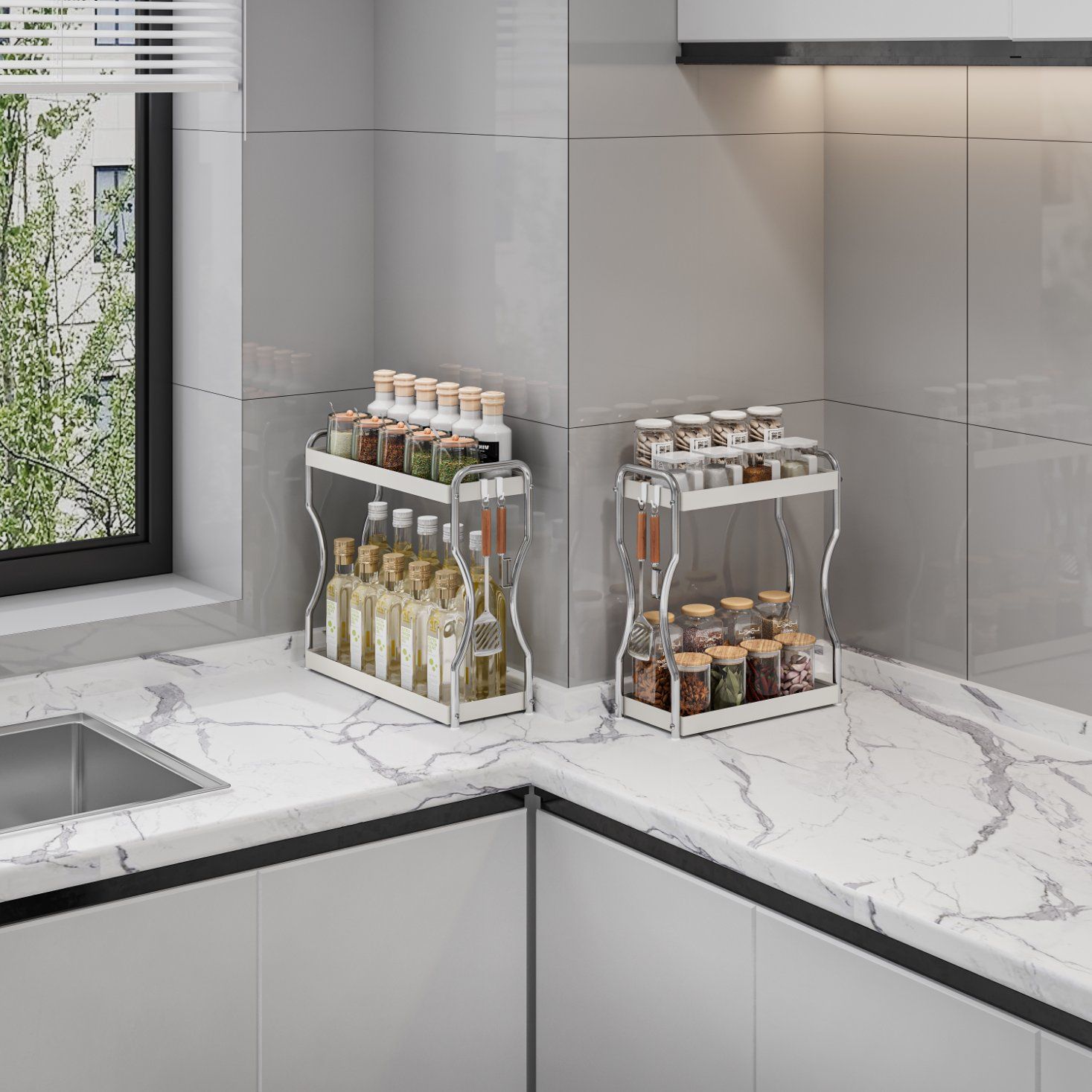 High-Quality Carbon Steel Spice Organizer Rack for Kitchen Efficiency