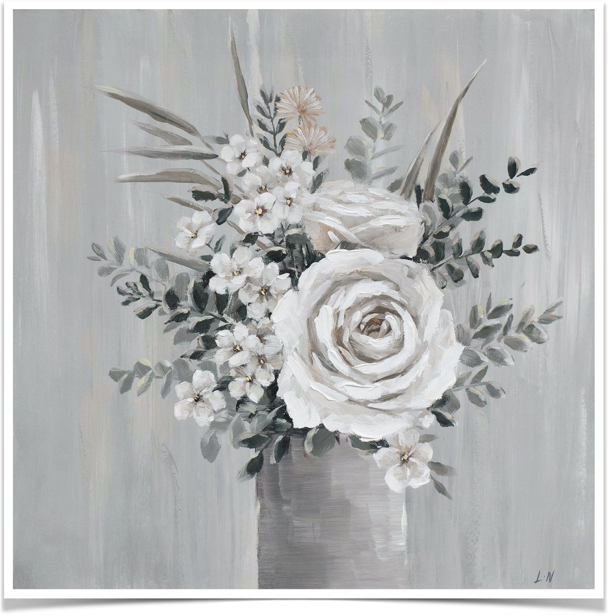 Abstract Floral Bouquet in Glass Vase Handmade Oil Painting