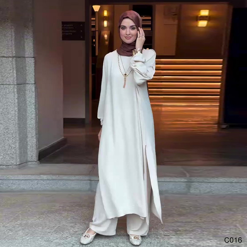 Abaya Femmes Robe Musulmane Modest Arabic Tunic Abaya Long Top with Pant