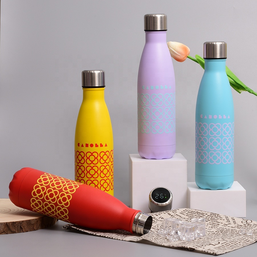 17oz 500ml Low MOQ OEM Coca Bullet Wholesale Stainless Steel LED Temperature Water Bottle