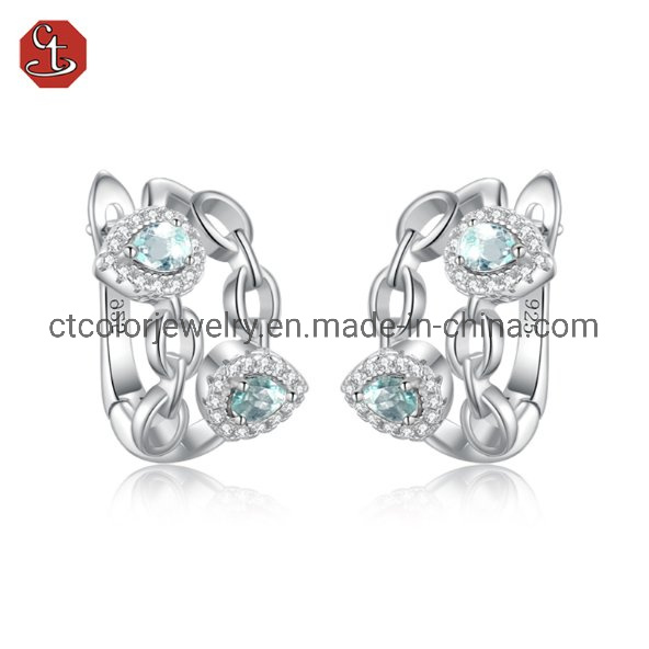 China manufacturer new silver 925 earrings sky blue zirconia set jewelry earrings