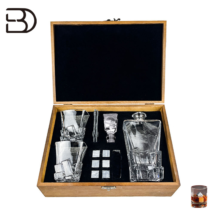High Quality Drinkware Crystal Whiskey Glass Slate Coasters for Drinks Reusable Ice Cube Whiskey Decanter Set