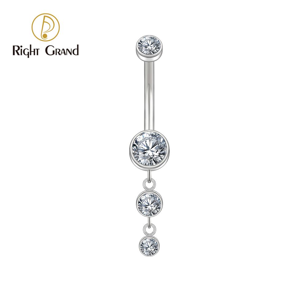 Dangle CZ Gems Belly Button Ring Cubic Zirconia Drop Pendant Navel Nail Body Piercing