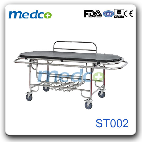 Hospital Furniture Patient Manual Folding Steel Stretcher Transfer Trolley with IV Pole