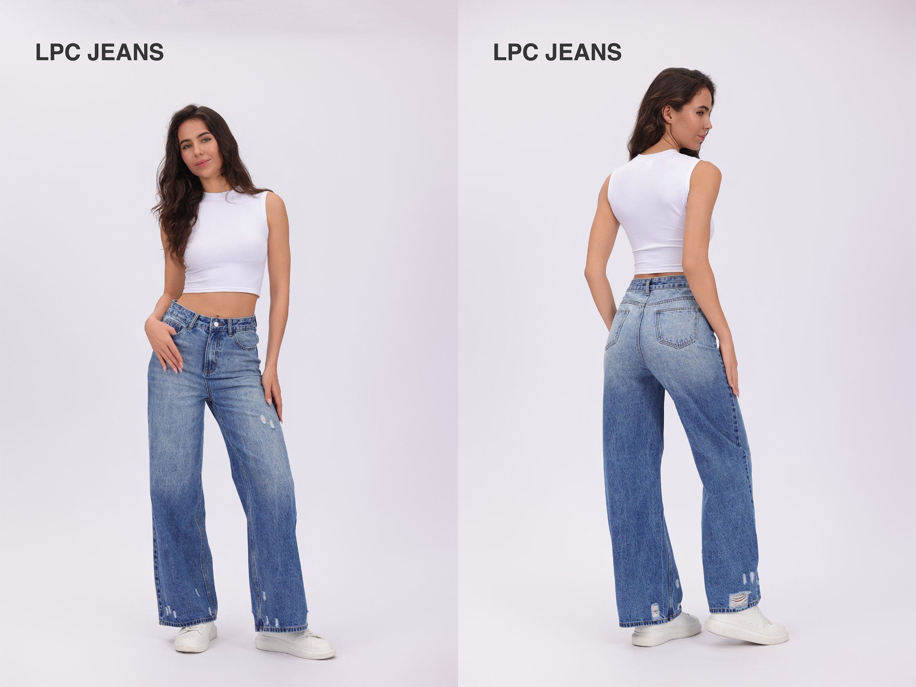 2024 New Design Water Washed Denim Ripped Blue Fashion Lady Jeans