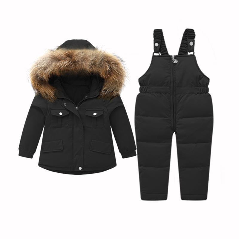 Childrens' White Duck Down Overalls Korean for Kids Coat&Pants Suit