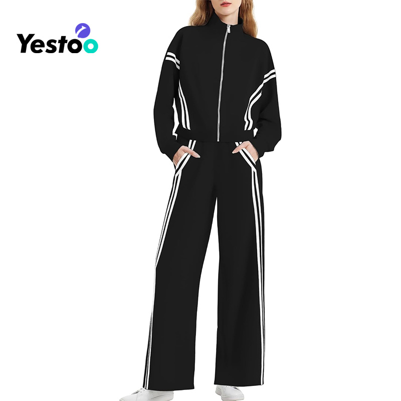 Women's Lounge Set Zip up Sweatsuit Wide Leg Travel Joggers