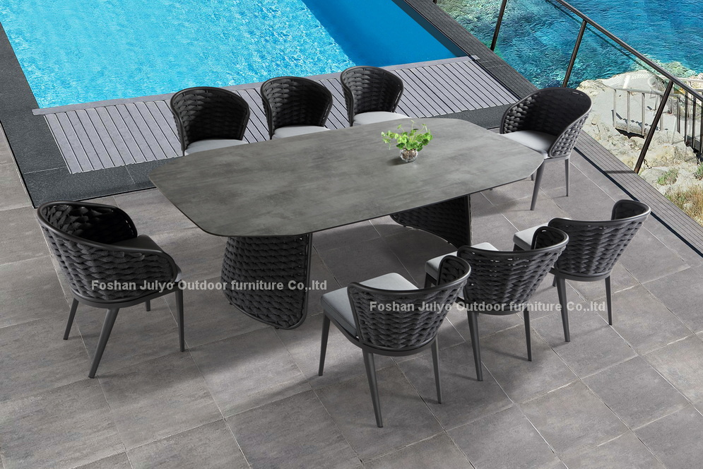 Modern Design Hotel Project Outdoor Leisure Dining Set Garden Patio Furniture Rope Chair and Stone Table Dining Set