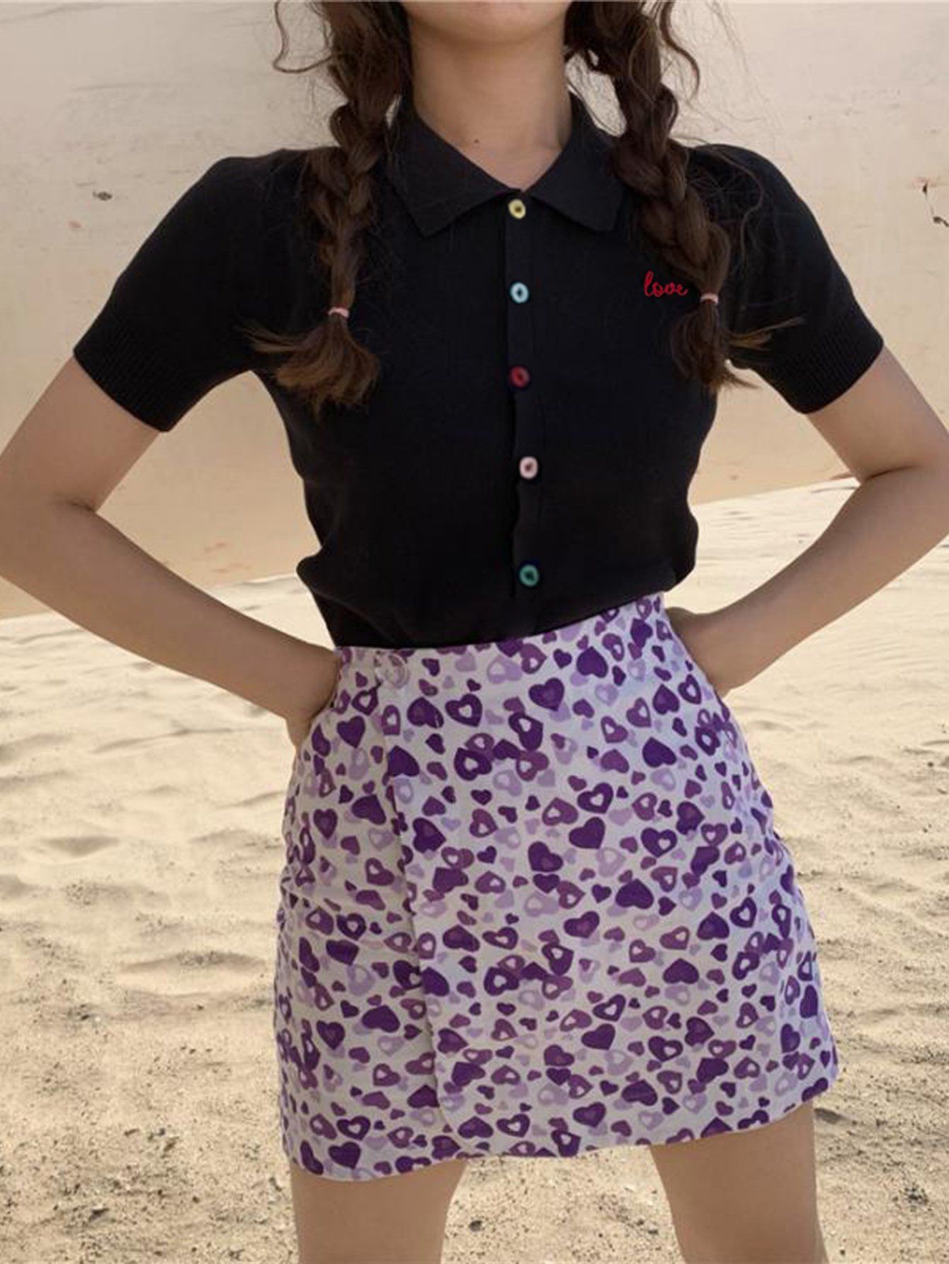 Summer Simple and Versatile Color Blocking Button up Cardigan Short Sleeved Knitted Shirt for Women