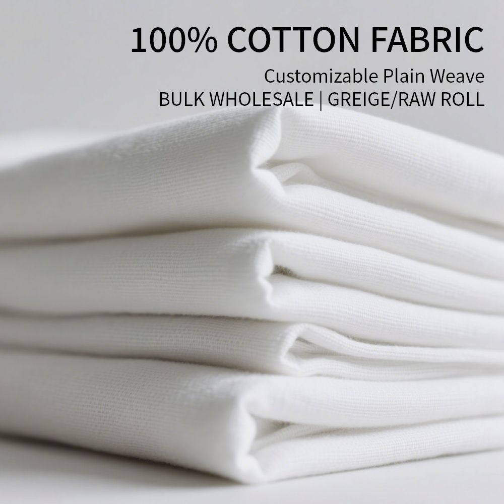 Raw Cotton Poplin Fabric - 30X30 68X68 Plain Weave, 140GSM Piece Dye Ready Greige Roll (MOQ: 1000m)