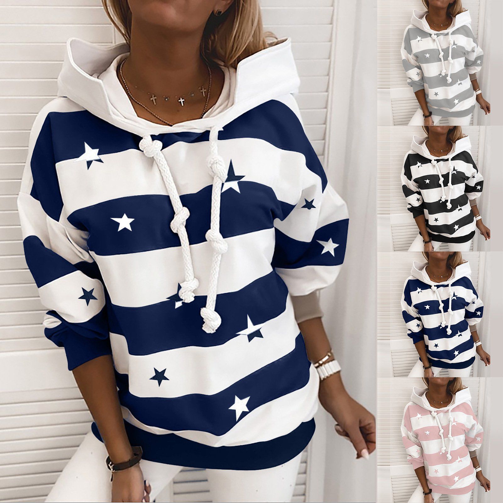 Factory Price Fleece Hoodie Striped Loose Cotton Casual Hoodies Sweatshirts