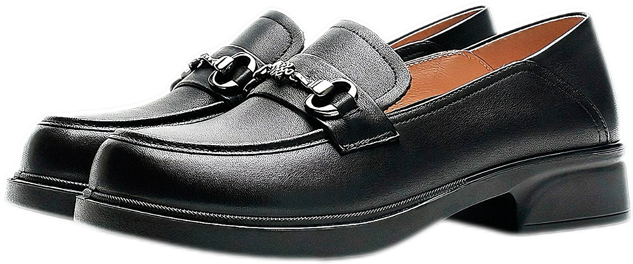 Elegant Slip-on Chunky Heel Loafers for Women with Metal Buckle Decoration