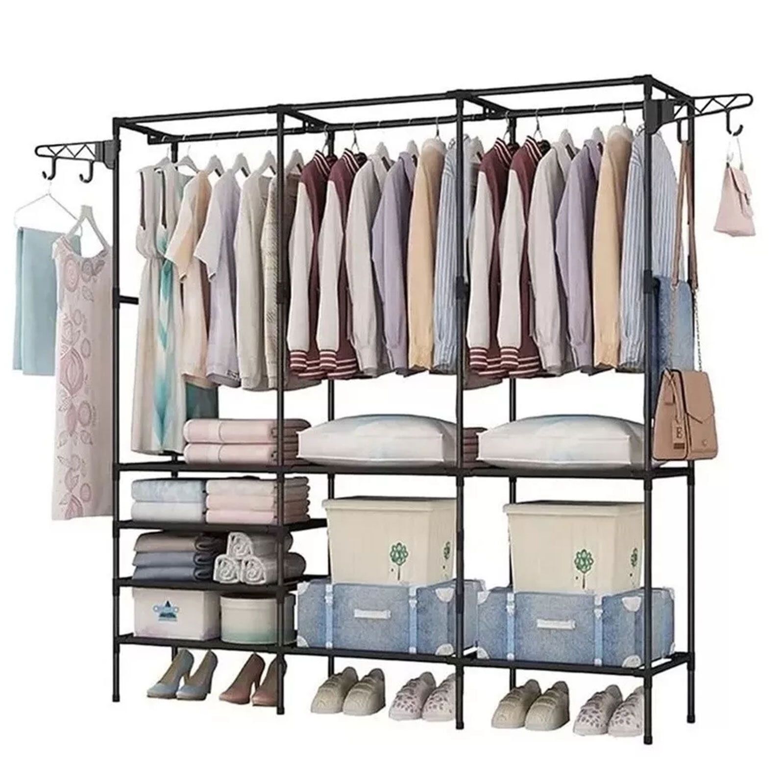 Multifunctional Free Standing Portable Clothes Storage Box Rack