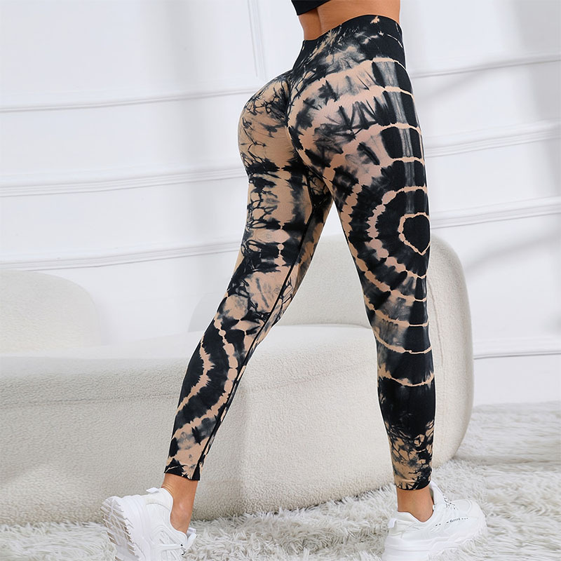 Wholesale Factory Seamless Peach Hip High Waist Lift Tie Dye Yoga Pants Tight Trousers Fast Dry Sports Running Fitness Clothes Women Leggings