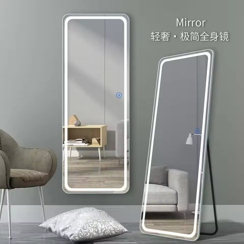Adjustable Long Gold Led Mirror Station Styling Barber Furniture For Salon Full-length Decorative Mirror With Light