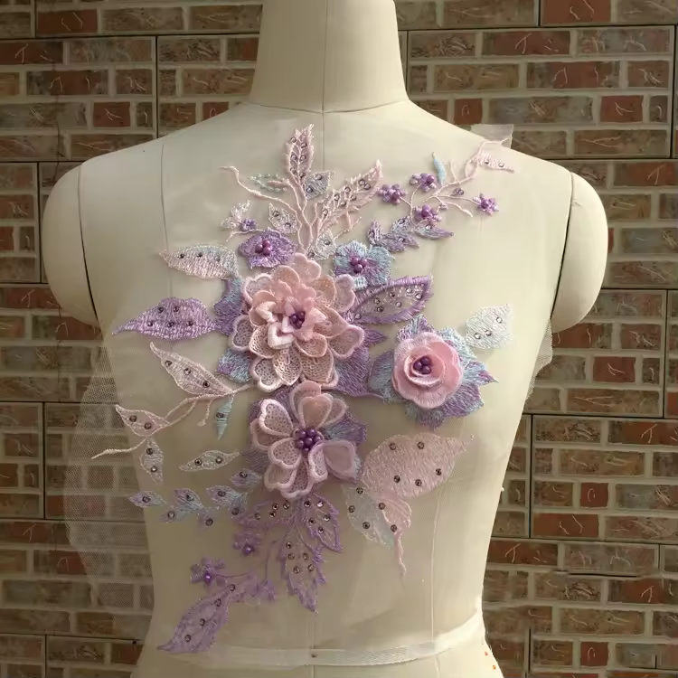 Hot Fashion Embroidery 3d Flower Lace Fabric Tulle Lace For Dress