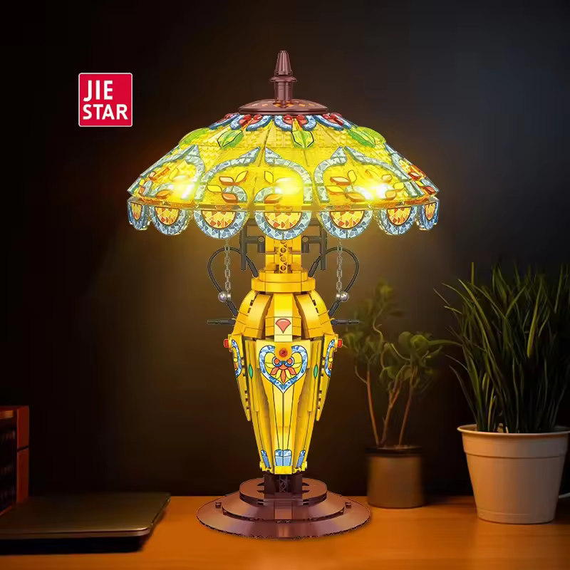 Jiestar New Style Diy Table Lamp Novelty Building Block Set Retro-style Table Lamp Model Adult Kids Gift Office Decor Home Decor