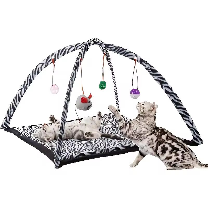 Small Eco-friendly Plush Pet Supplies Cat Hammock With Breathable Cartoon Fun Bell Toy Bed Solid Animal Pattern For Dogs