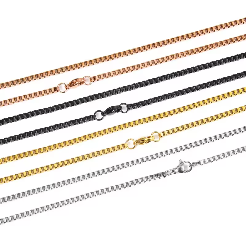 Factory Direct Stainless Steel Box Chain Fashion Titanium Steel Necklace Pin Bare Chain Wholesale