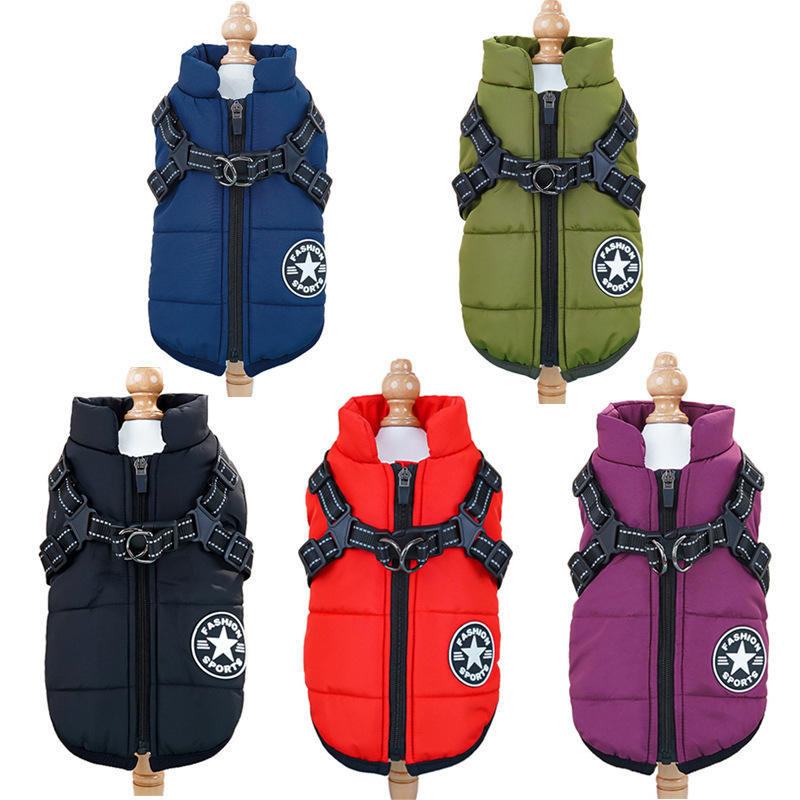 Wholesale Warm Dog Zipper Coat Waterproof Winter Dog Jacket with Harness
