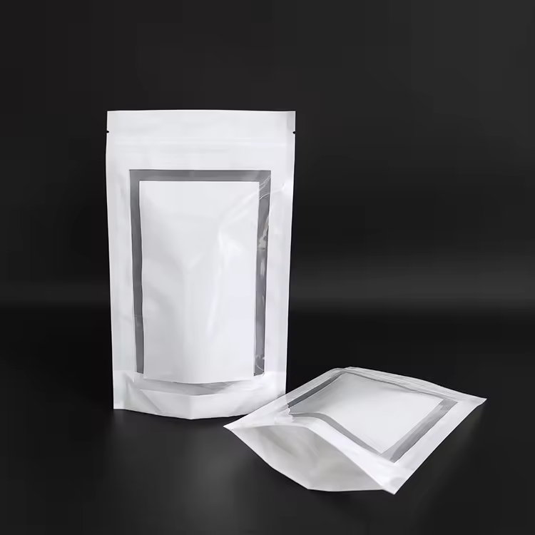 18x30cm New Product Strip Shaped See Through Window Plain White Plastic Stand Up Packaging Pouch Bag For Foods