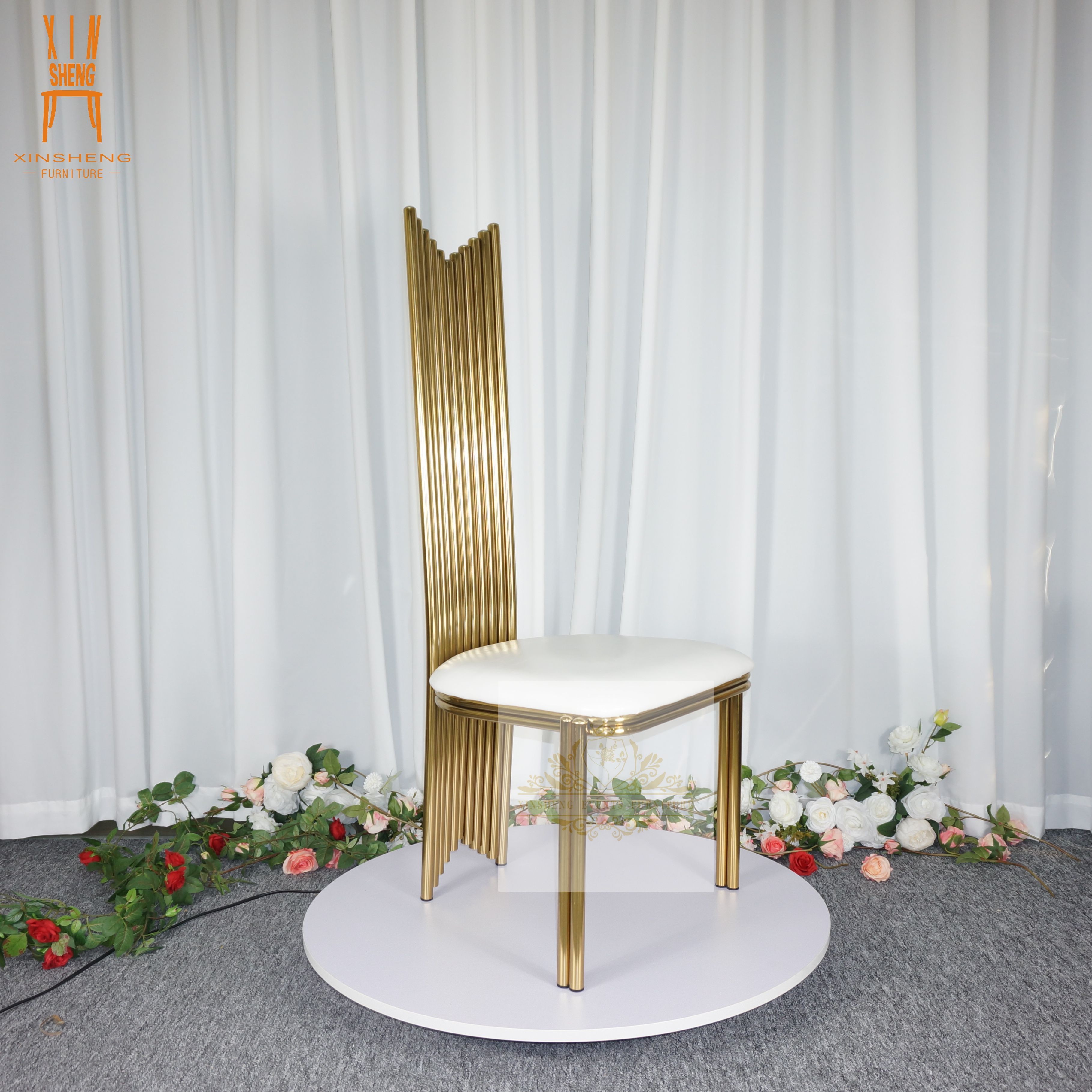 Luxury Fancy Gold Brass Furniture Stainless Steel Banquet High Back Wedding Chair