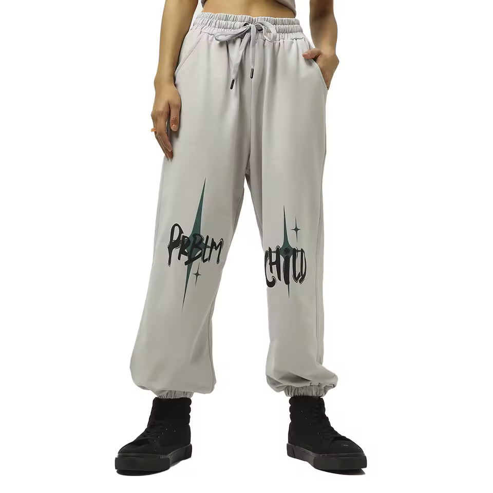 Women's Cotton Joggers Oversized Sweatpants Elastic Waist Custom Typography Printed Baggy Sweat Pants Plus Size Custom Screen