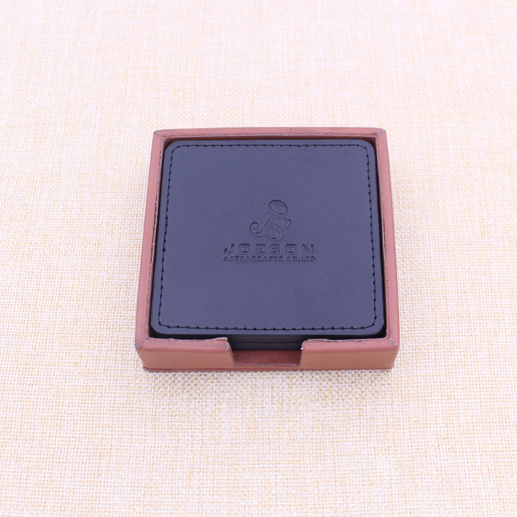 Embossed Logo Square Home Drink Placemat OEM 10cm Coasters Office Cup Mat PU Leather Coaster