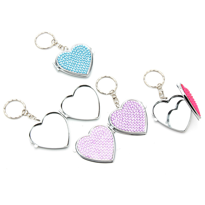 DIY Diamond Sticker Metal Framed Makeup Mirror with Key Chain