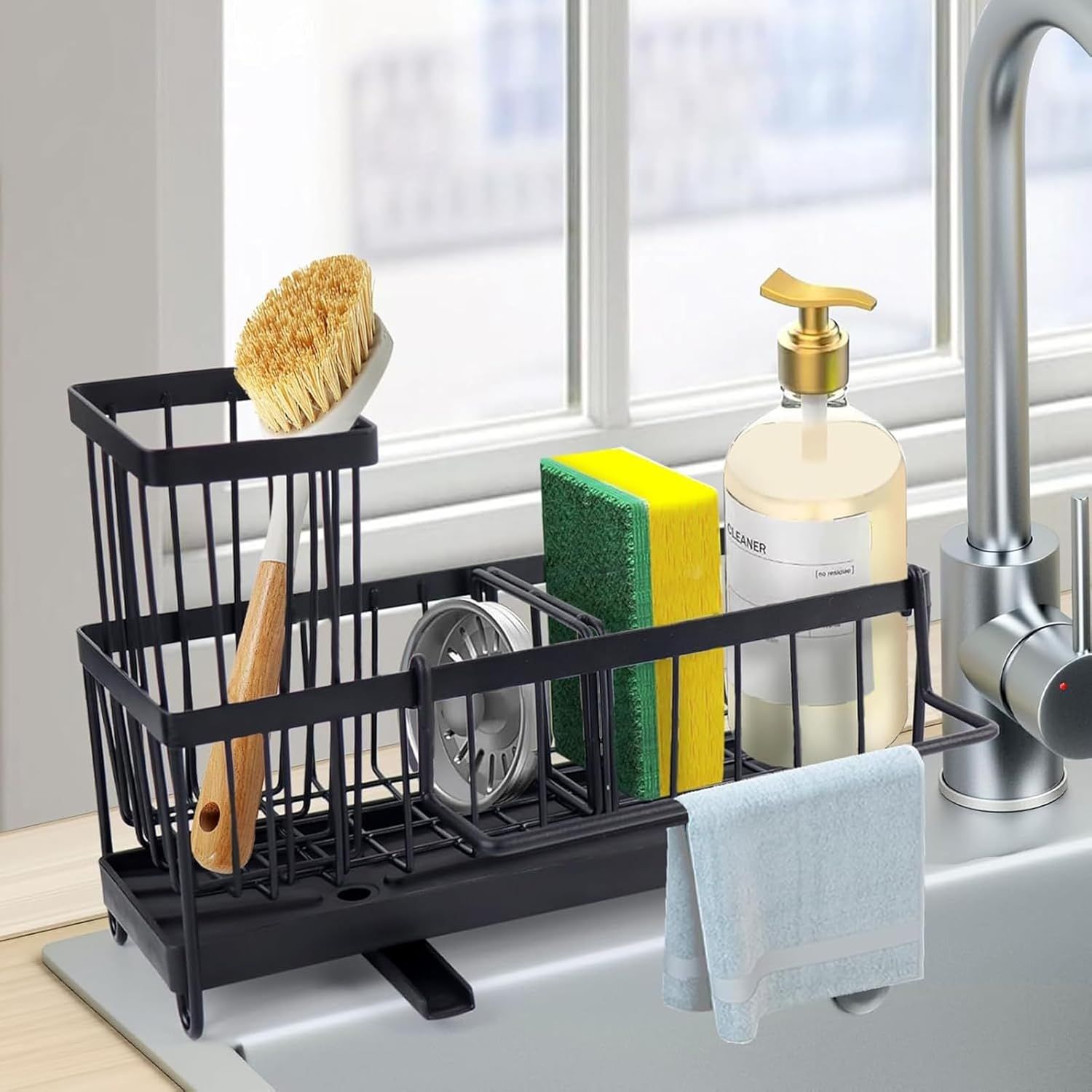 Stainless Steel Sponge Holder for Sink Kitchen Countertop Organizers Soap Dispenser Organize