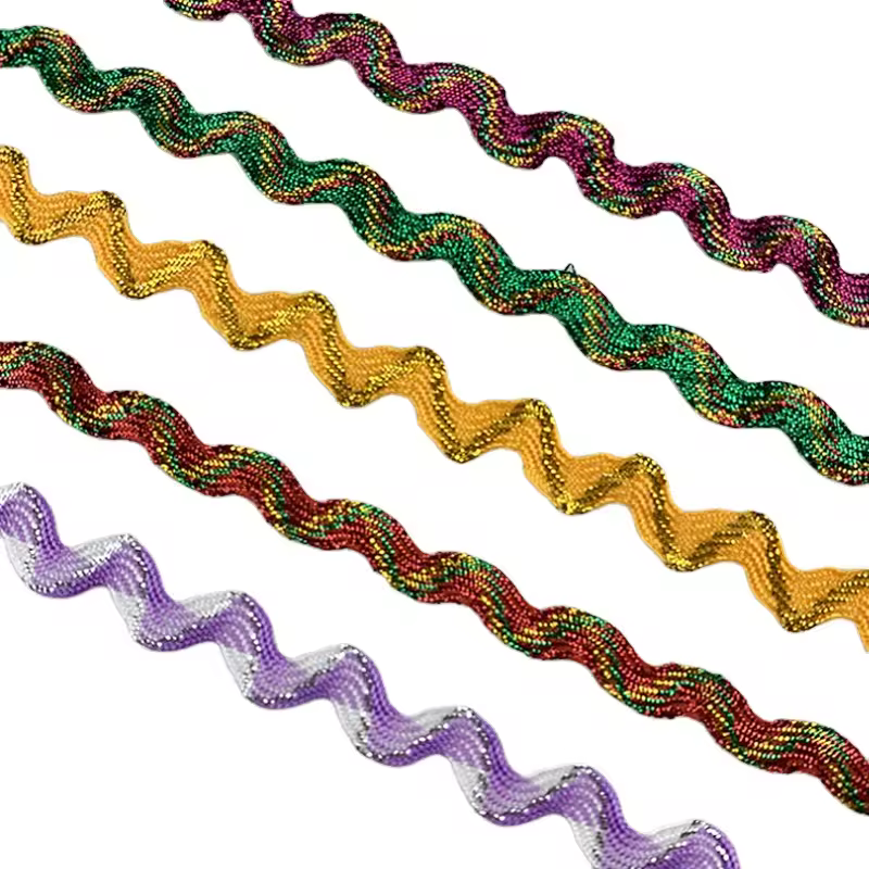 Wholesale Diy Wave Polyester Sewing Lace Braided Fabric Trimming 170m 5mm Garment Bag Metallic Tatting Ric Rac Lace Trim Bulk