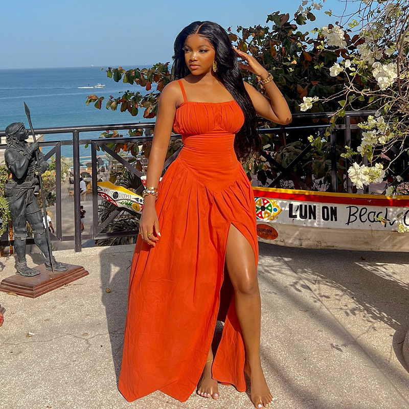 Fashion Elegant Sleeveless Maxi Split Dresses Summer Sexy Women Long Party Dress