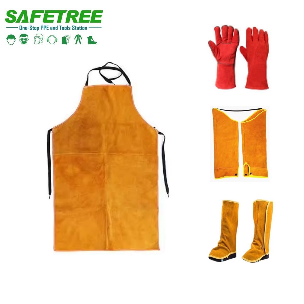 Flame Retardant Heat Resistant Safety Split Leather Welding Apron Sleeves Spats Gloves Welder Set Welding Equipment