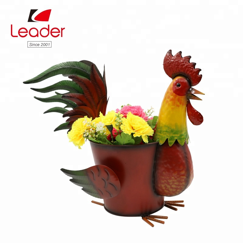 Latest Design Powder Coated Metal Cock Flower Pot, Cock Animal Planter