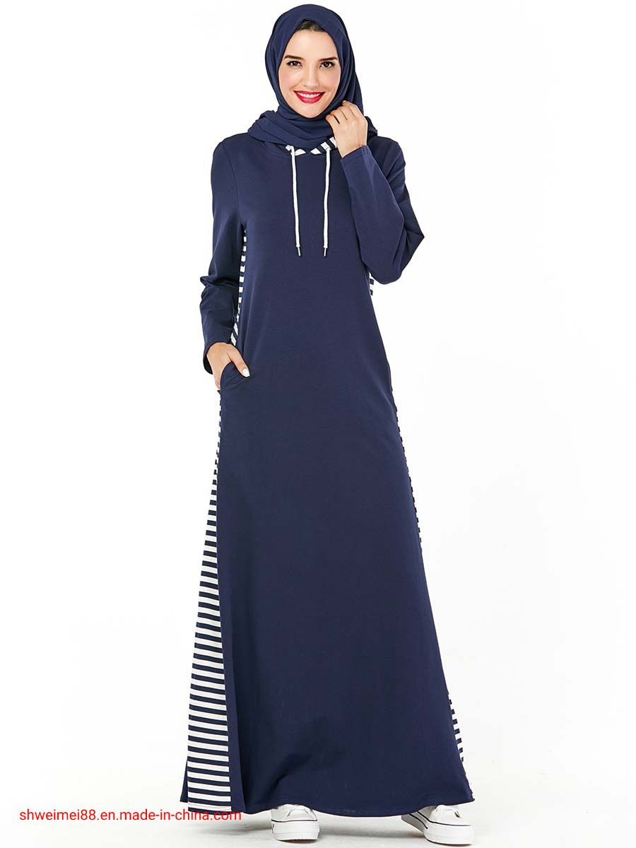 Women Long Sleeve Pullover Hoodie Dress Slim Sweatshirt Casual Maxi Dress with Pocket