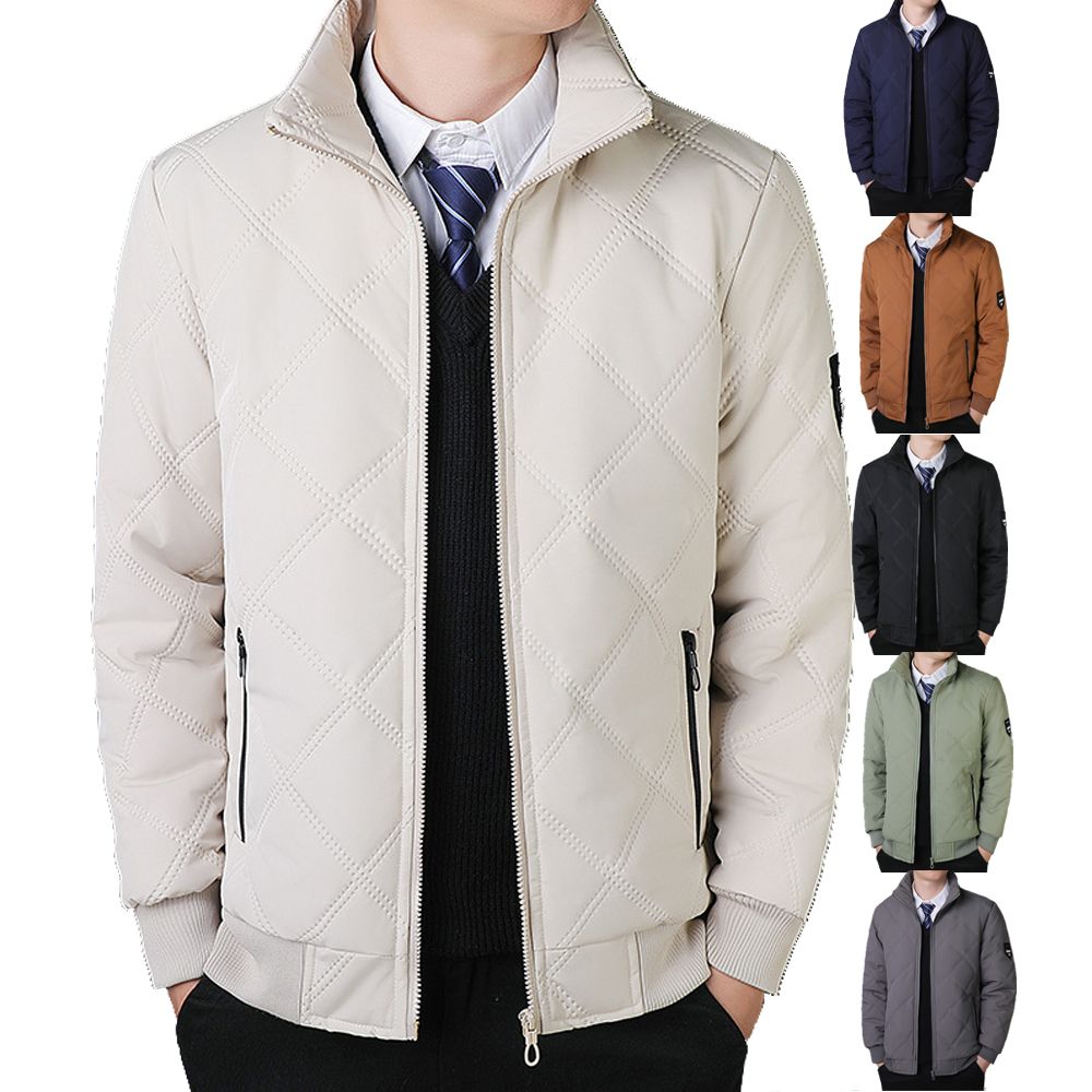 100% Polyester Men's Winter Stand Collar Diamond Fleece Lined Thermal Insulated Coat