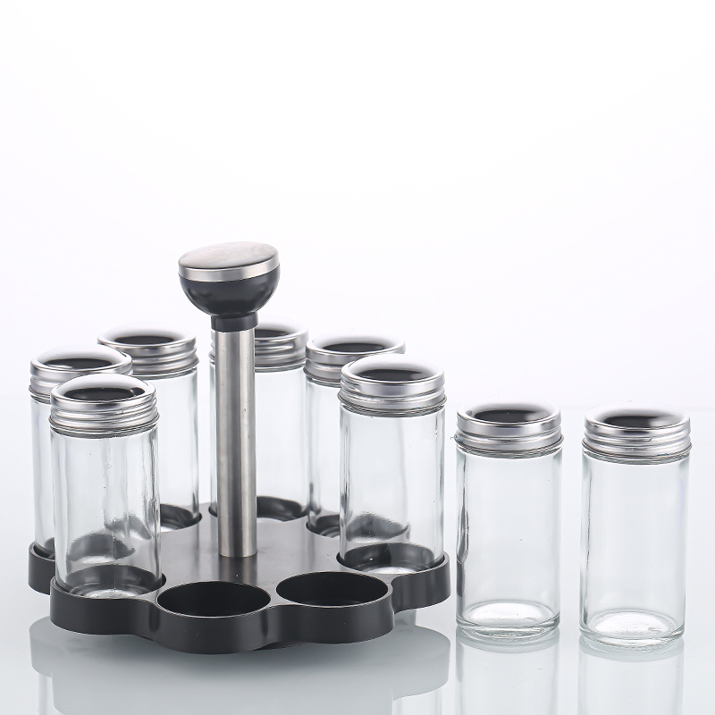 Wholesale 100ml Rotating Spice Rack Seasoning Holder with 8 Glass Pepper Bottle Spice Jar for Kitchen